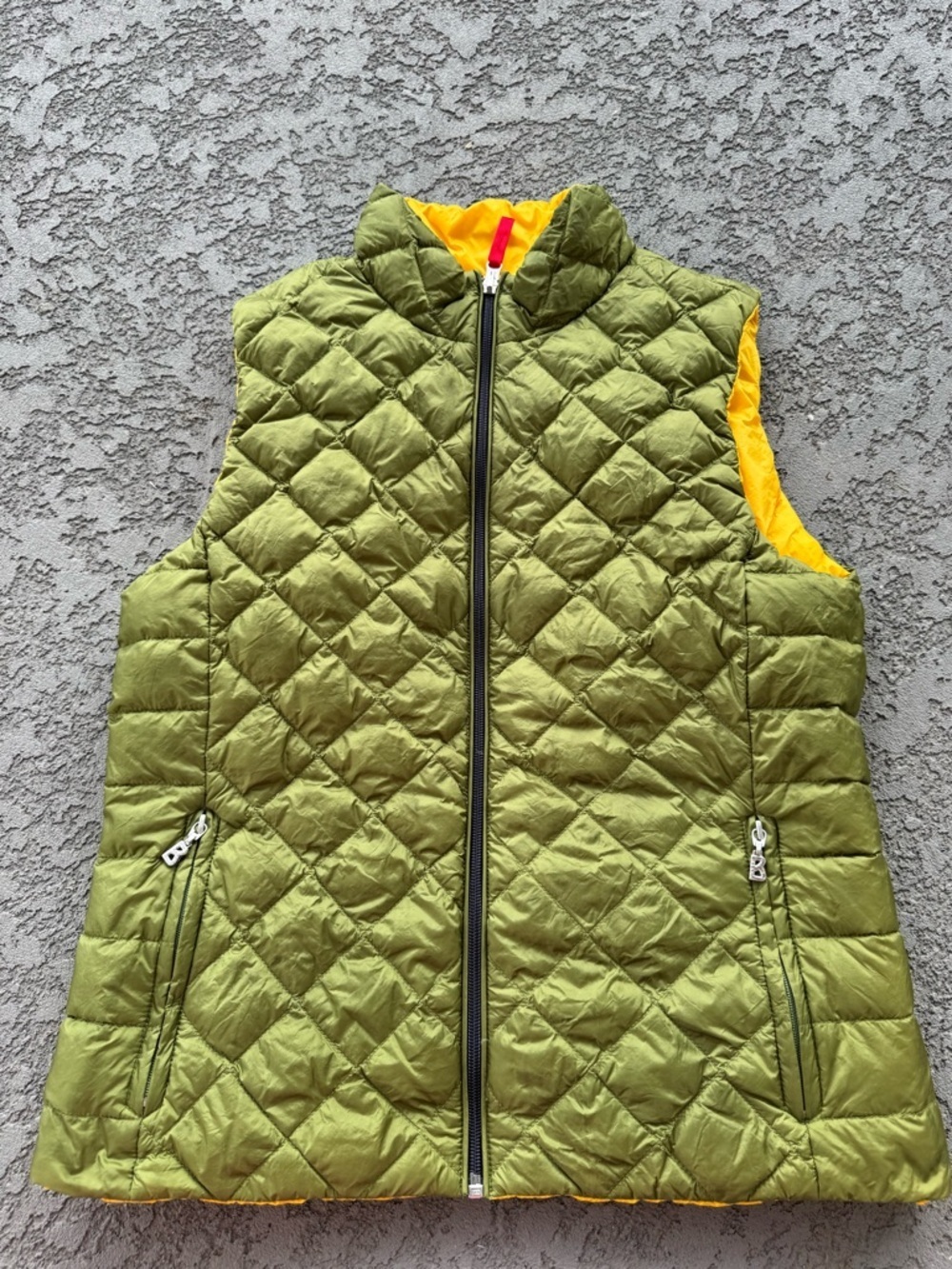 BOGNER FIRE + ICE Quilted Down Reversible Green Yellow Vest Size 8 GUC